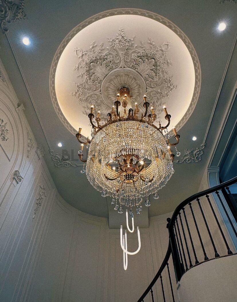 Stunning Oversized Luxury Golden Metal Candle Crystal Tassel Chandelier For High - ceiling Staircase/Entryway/Living/Meeting Room - 1 Layer: D 39.4"*H 39.4"Warm LightBlushlighting