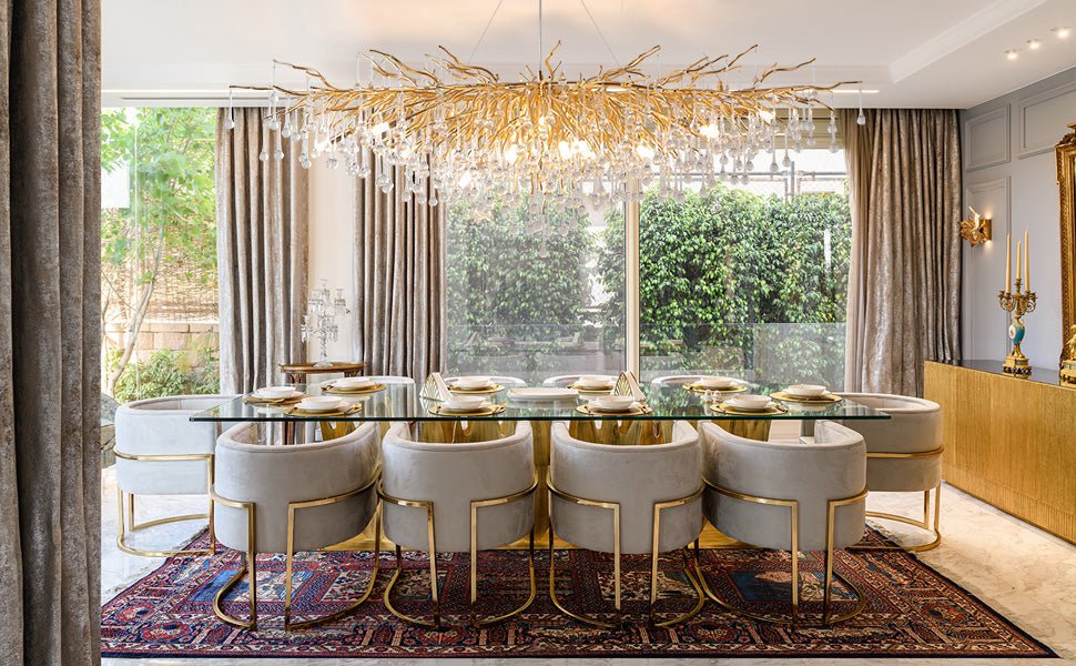 Stunning Tree Branch Crystal Chandelier with Clear Teardrop - shaped for Living/Dining Room - Round D25.6”*H15.8”/8 LightsChromeWarm LightBlushlighting