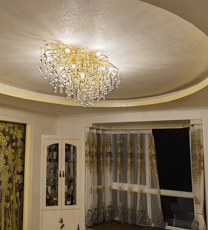 Stunning Tree Branch Crystal Chandelier with Clear Teardrop - shaped for Living/Dining Room - Round D31.5”*H21.7”/10 LightsGoldWarm LightBlushlighting