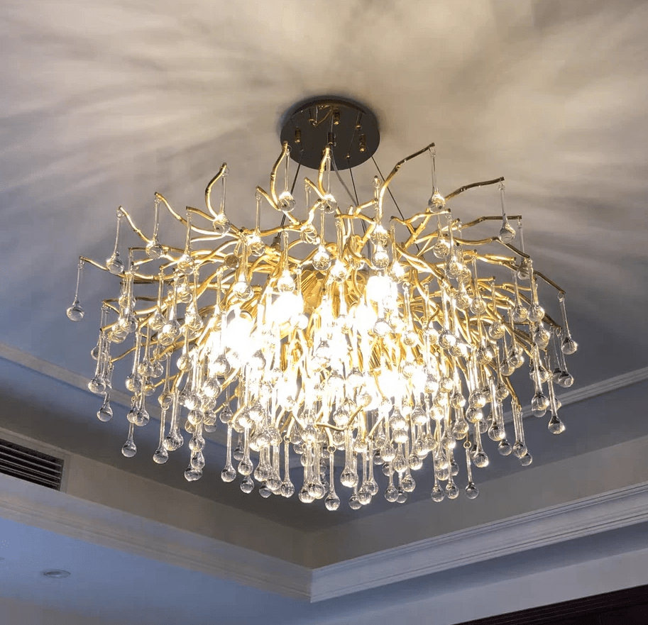 Stunning Tree Branch Crystal Chandelier with Clear Teardrop - shaped for Living/Dining Room - Round D31.5”*H21.7”/10 LightsGoldWarm LightBlushlighting