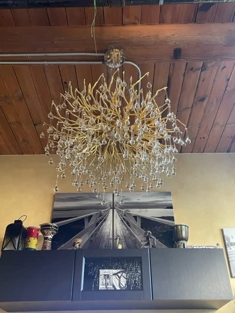 Stunning Tree Branch Crystal Chandelier with Clear Teardrop - shaped for Living/Dining Room - Round D31.5”*H21.7”/10 LightsGoldWarm LightBlushlighting