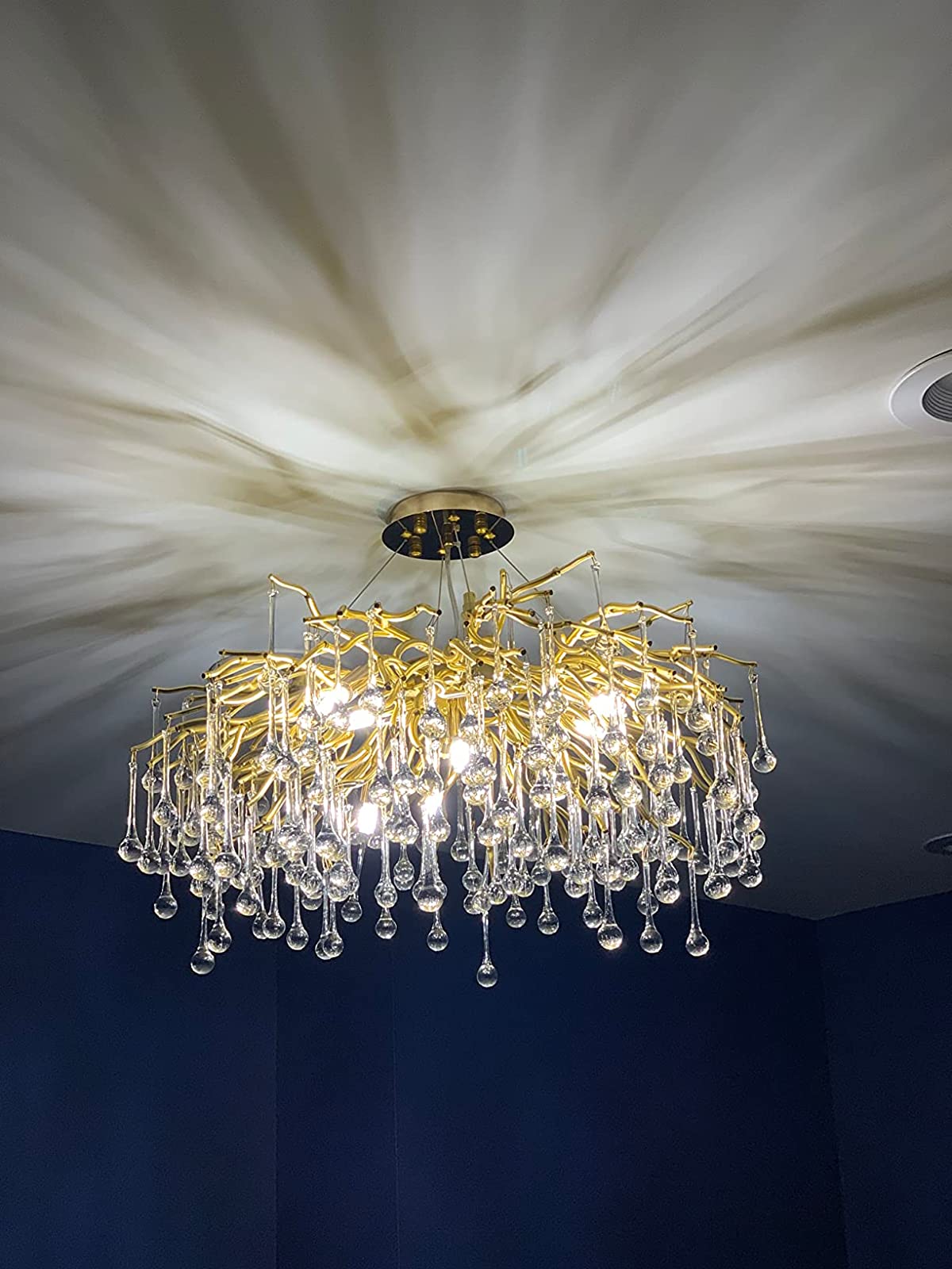 Stunning Tree Branch Crystal Chandelier with Clear Teardrop - shaped for Living/Dining Room - Round D31.5”*H21.7”/10 LightsGoldWarm LightBlushlighting