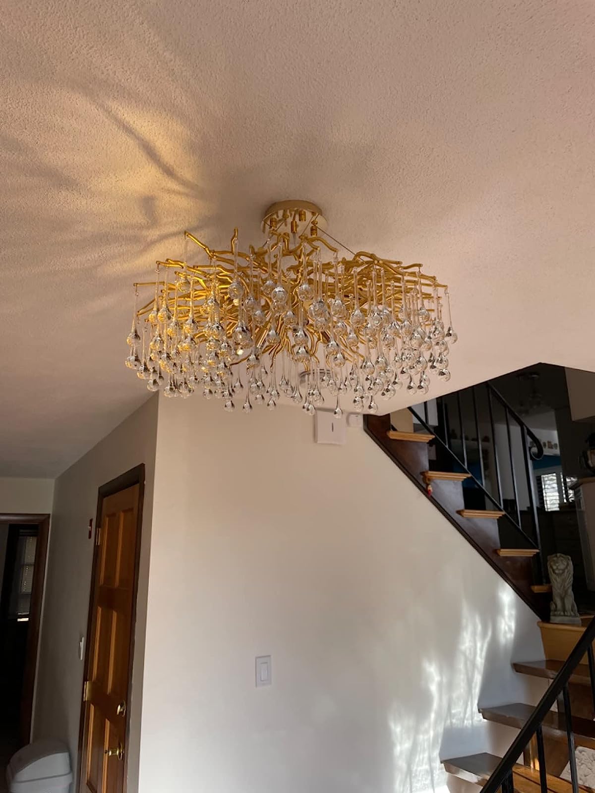 Stunning Tree Branch Crystal Chandelier with Clear Teardrop - shaped for Living/Dining Room - Round D31.5”*H21.7”/10 LightsGoldWarm LightBlushlighting