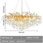 Stunning Tree Branch Crystal Chandelier with Clear Teardrop-shaped for Living/Dining Room-Chandeliers-Rectangle L39.4”*W25.6”*H25.6”/10 Lights/27kg-Gold-Warm Light-Blushlighting