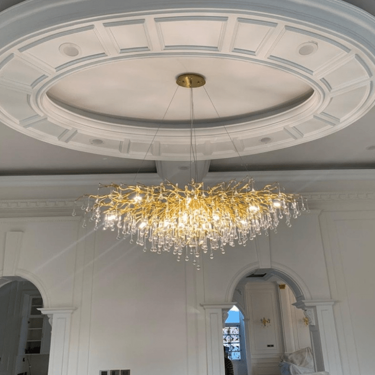 Stunning Tree Branch Crystal Chandelier with Clear Teardrop - shaped for Living/Dining Room - Round D25.6”*H15.8”/8 LightsGoldWarm LightBlushlighting