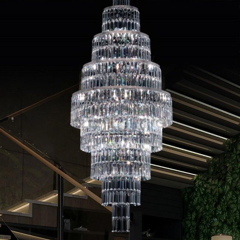 Stylish Foyer Hall Long Crystal Chandelier Large Staircase/ Entryway Decoration Ceiling Light Fixture-Chandeliers-Blushlighting-Blushlighting