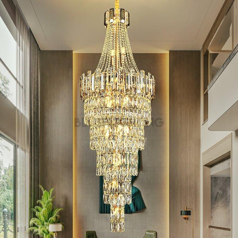 Stylish Foyer Long Staircase Chandelier Large Crystal Ceiling Lighting Fixture For Living Room Decoration-Chandeliers-Blushlighting-Blushlighting