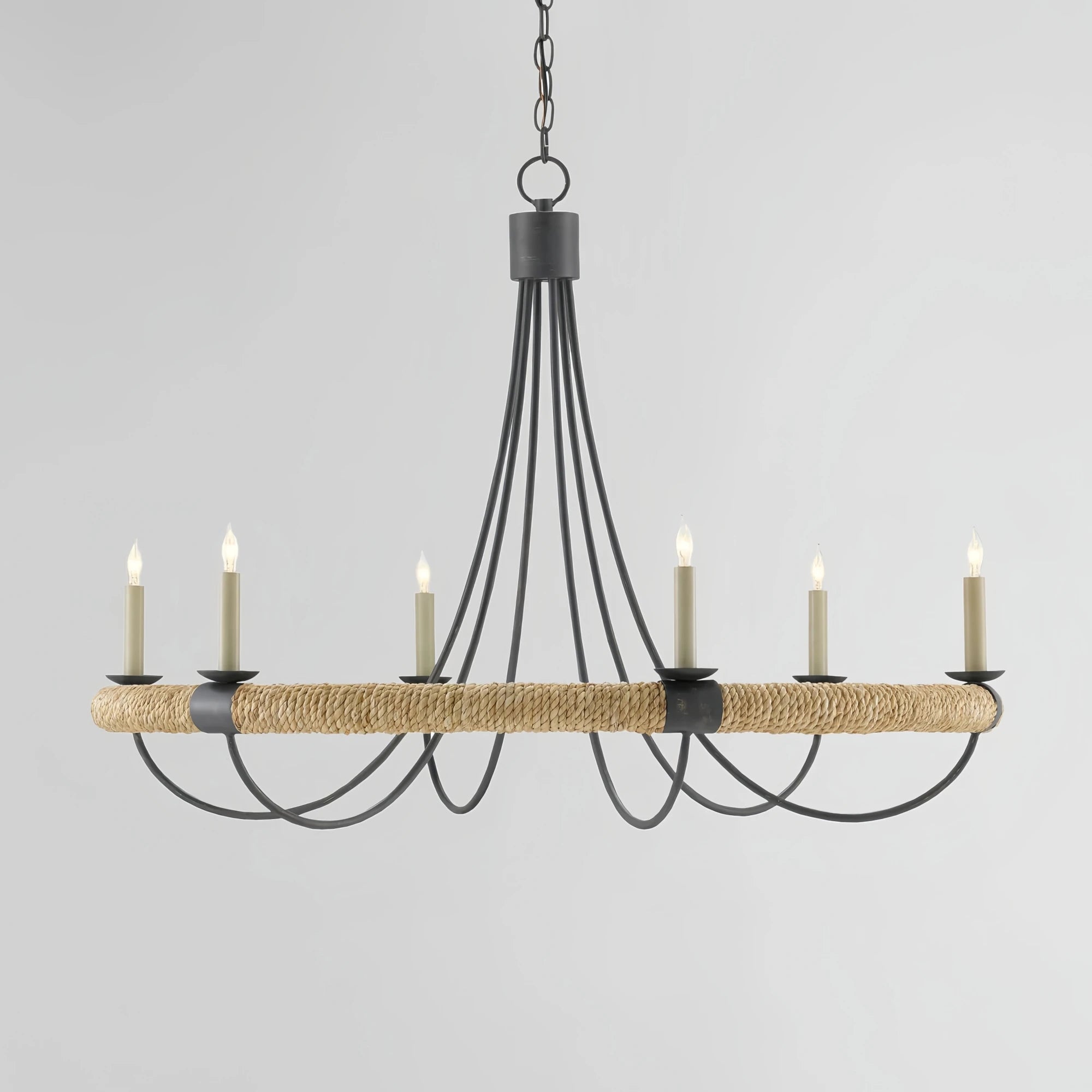 Sullivan Round Iron & Rope Chandelier 39" - Blushlighting