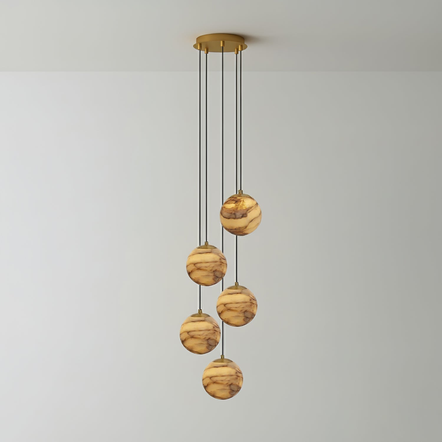 Sultana Alabaster Cluster Chandelier - 5 - Lights Size: ∅ 7.9″ x H 78.7″Gold & Natrue Alabaster ColorBlushlighting