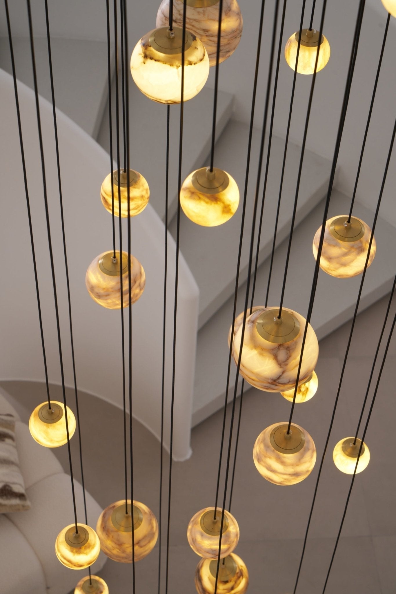 Sultana Alabaster Cluster Chandelier - 3 - Lights Size: ∅ 7.9″ x H 78.7″Gold & Natrue Alabaster ColorBlushlighting