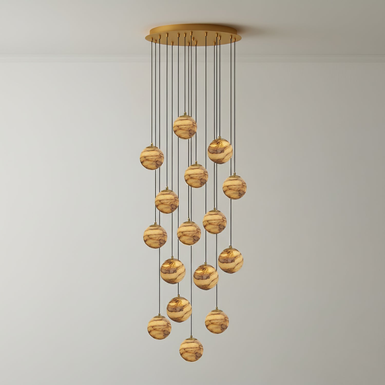Sultana Alabaster Cluster Chandelier - 16 - Lights Size: ∅ 19.7″ x H 118″Gold & Natrue Alabaster ColorBlushlighting