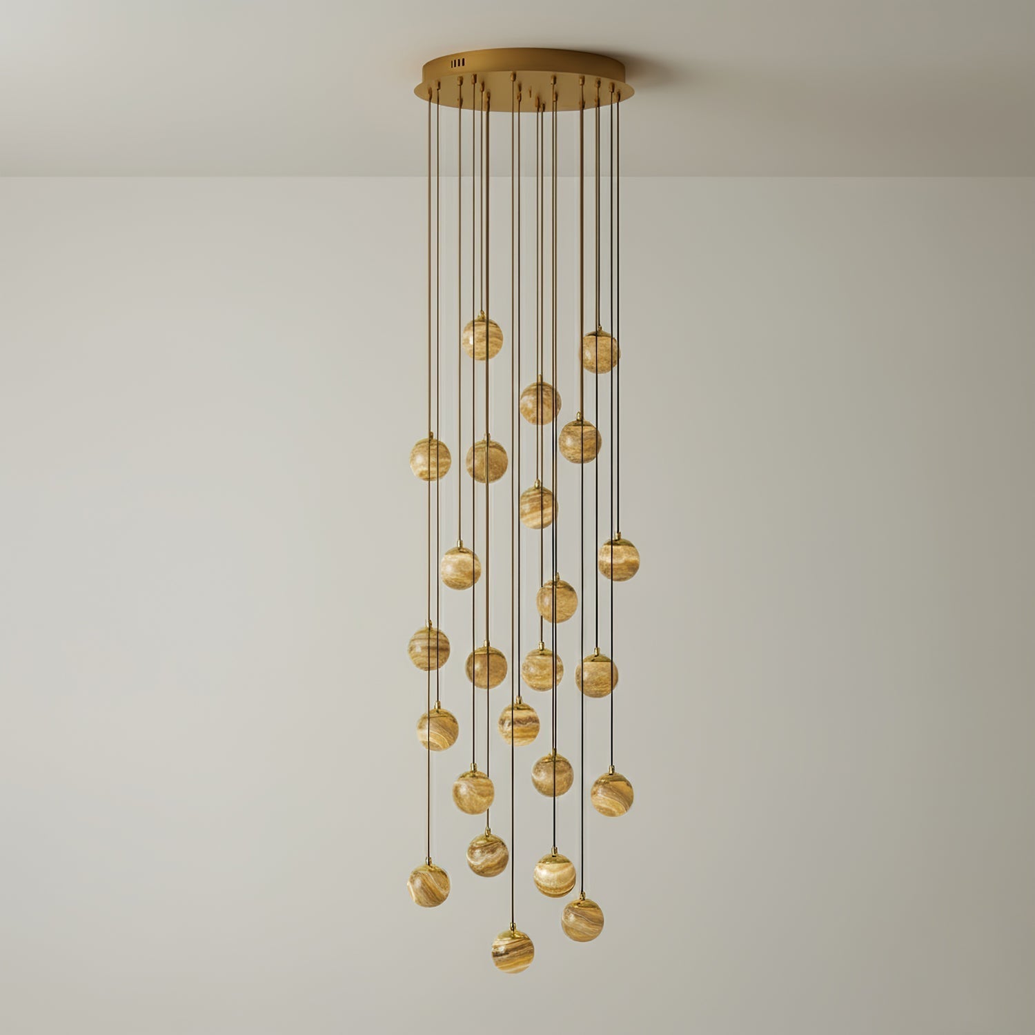 Sultana Alabaster Cluster Chandelier - 25 - Lights Size: ∅ 23.6″ x H 157.5″Gold & Natrue Alabaster ColorBlushlighting