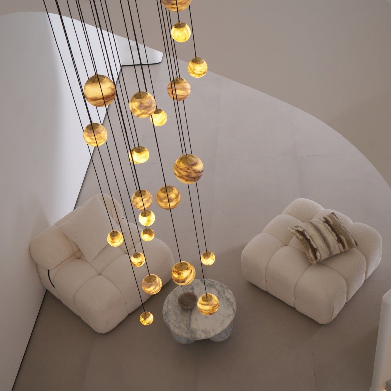 Sultana Alabaster Cluster Chandelier - 3 - Lights Size: ∅ 7.9″ x H 78.7″Gold & Natrue Alabaster ColorBlushlighting