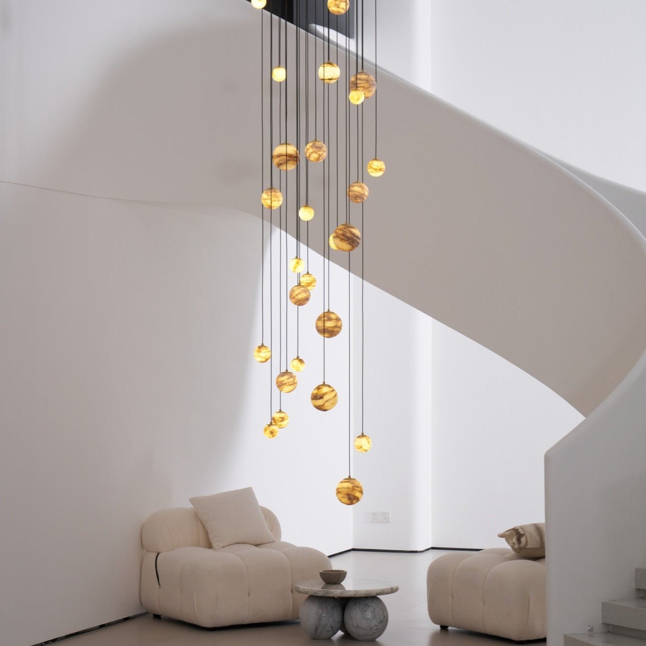 Sultana Alabaster Cluster Chandelier - 3 - Lights Size: ∅ 7.9″ x H 78.7″Gold & Natrue Alabaster ColorBlushlighting