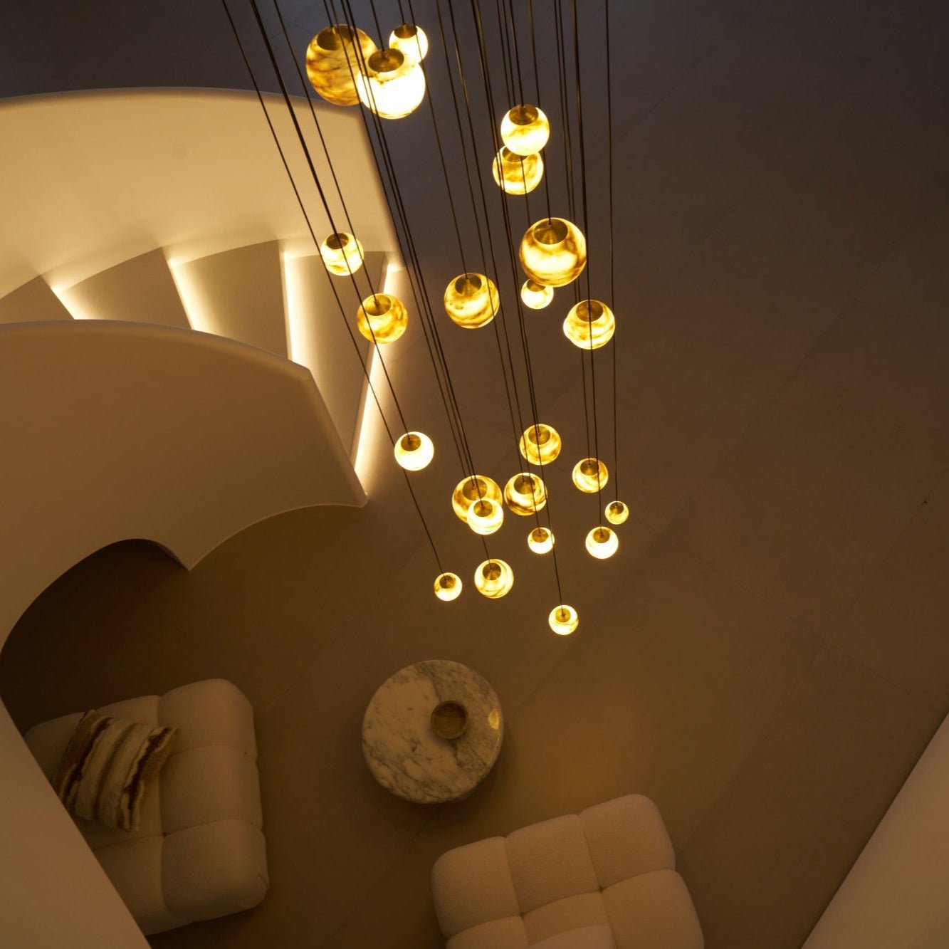 Sultana Alabaster Cluster Chandelier - 3 - Lights Size: ∅ 7.9″ x H 78.7″Gold & Natrue Alabaster ColorBlushlighting