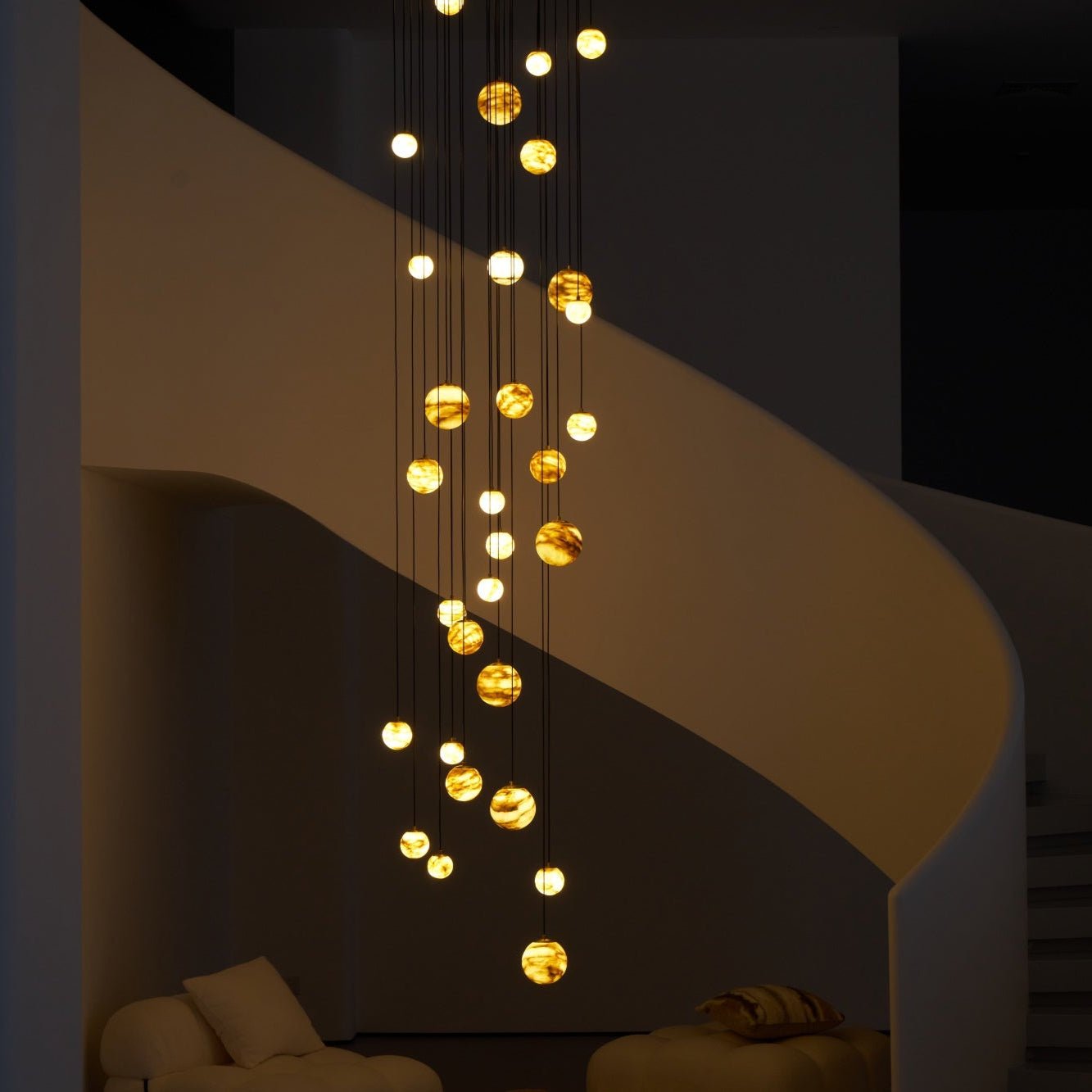 Sultana Alabaster Cluster Chandelier - 3 - Lights Size: ∅ 7.9″ x H 78.7″Gold & Natrue Alabaster ColorBlushlighting
