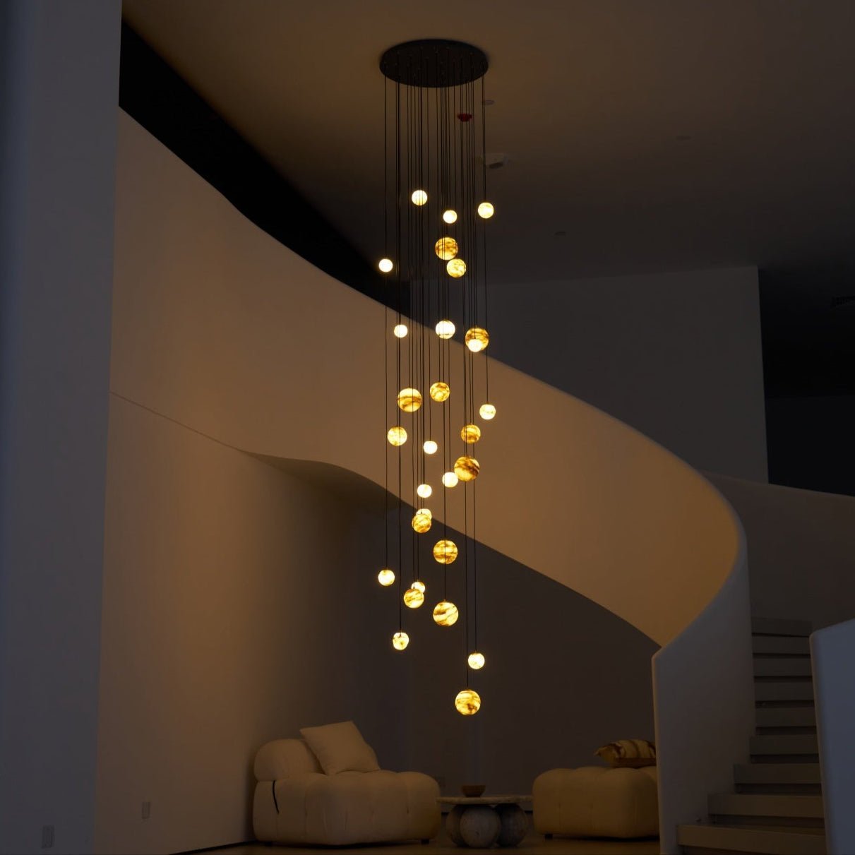 Sultana Alabaster Cluster Chandelier - 3 - Lights Size: ∅ 7.9″ x H 78.7″Gold & Natrue Alabaster ColorBlushlighting