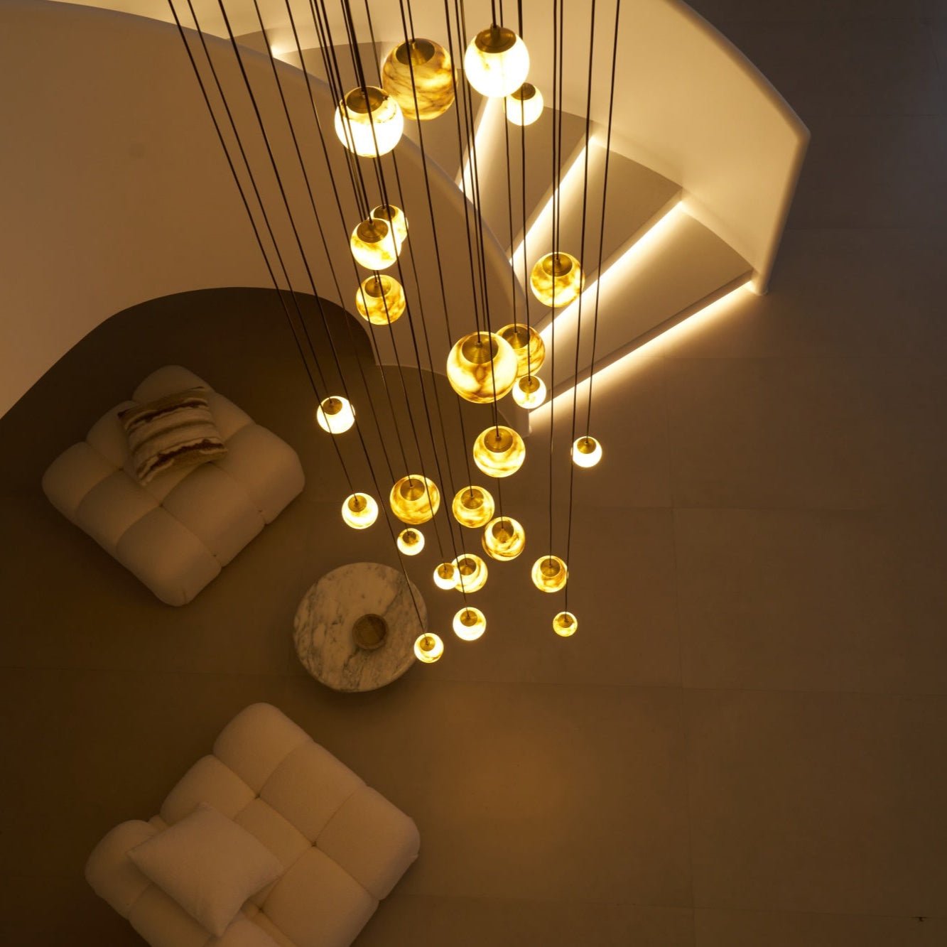 Sultana Alabaster Cluster Chandelier - 3 - Lights Size: ∅ 7.9″ x H 78.7″Gold & Natrue Alabaster ColorBlushlighting