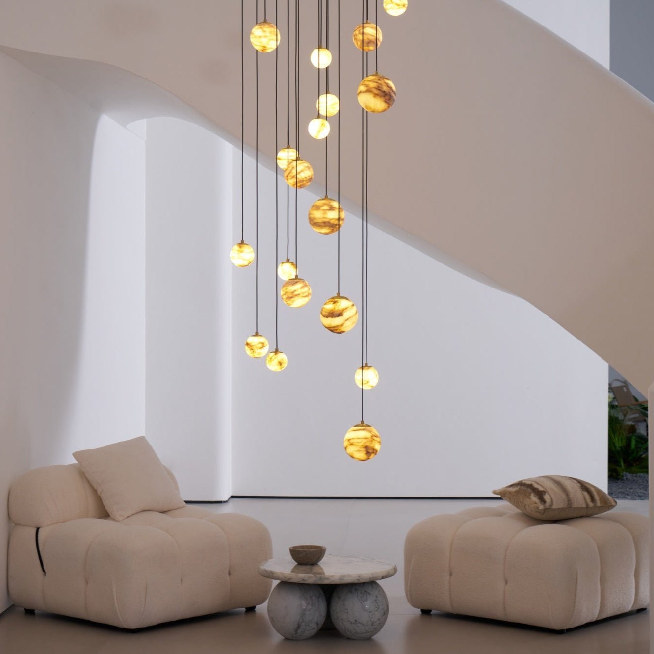 Sultana Alabaster Cluster Chandelier - 3 - Lights Size: ∅ 7.9″ x H 78.7″Gold & Natrue Alabaster ColorBlushlighting