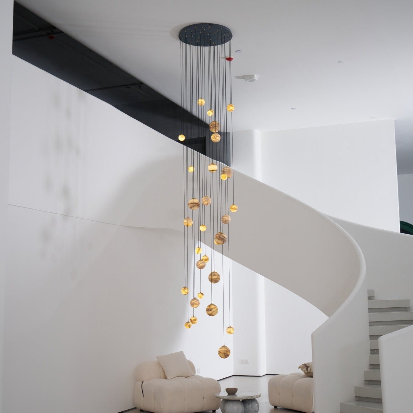 Sultana Alabaster Cluster Chandelier - 3 - Lights Size: ∅ 7.9″ x H 78.7″Gold & Natrue Alabaster ColorBlushlighting