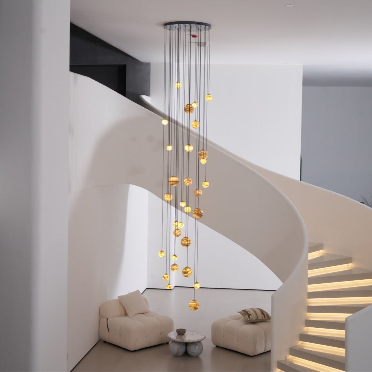 Sultana Alabaster Cluster Chandelier - 3 - Lights Size: ∅ 7.9″ x H 78.7″Gold & Natrue Alabaster ColorBlushlighting