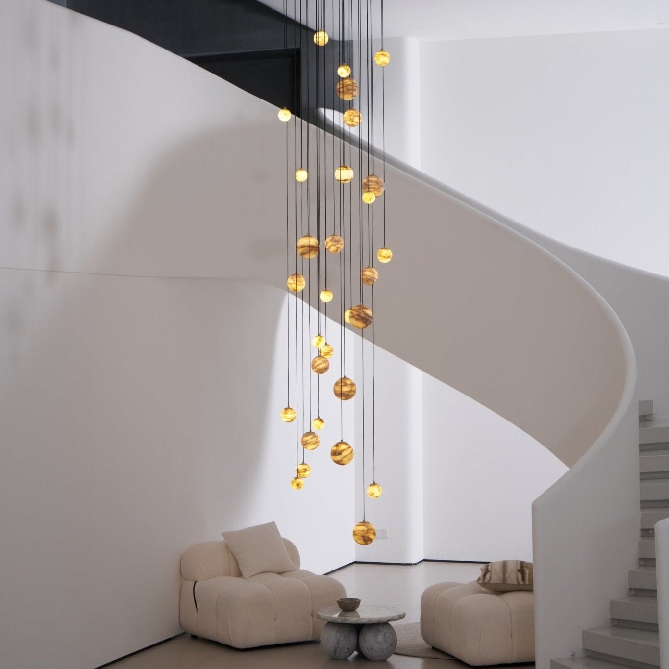 Sultana Alabaster Cluster Chandelier - 3 - Lights Size: ∅ 7.9″ x H 78.7″Gold & Natrue Alabaster ColorBlushlighting