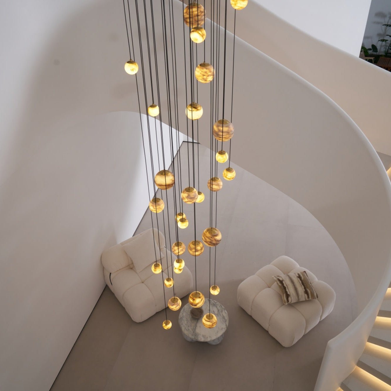 Sultana Alabaster Cluster Chandelier - 3 - Lights Size: ∅ 7.9″ x H 78.7″Gold & Natrue Alabaster ColorBlushlighting