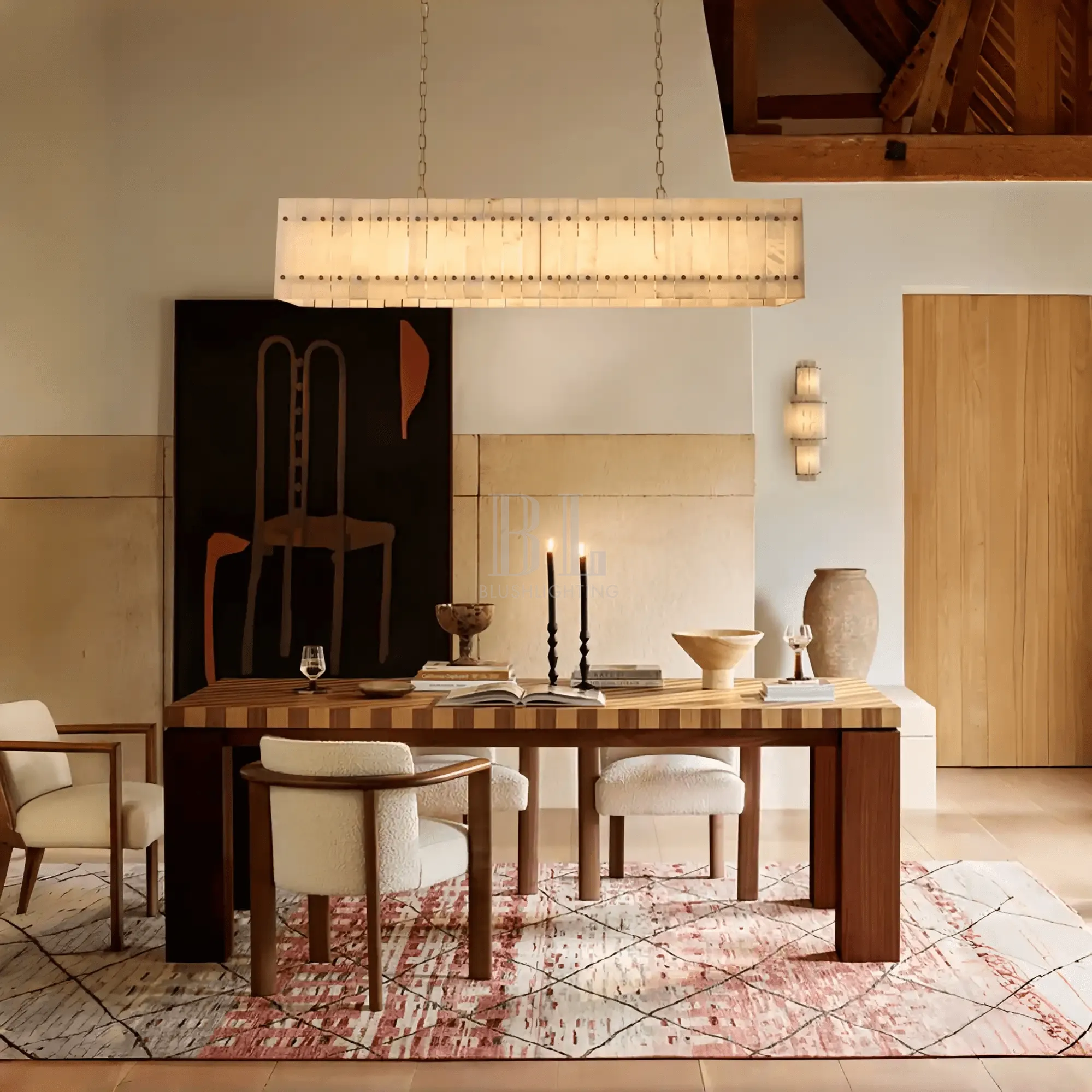 Sun Marco Alabaster Linear Chandelier 54" 72" - Blushlighting