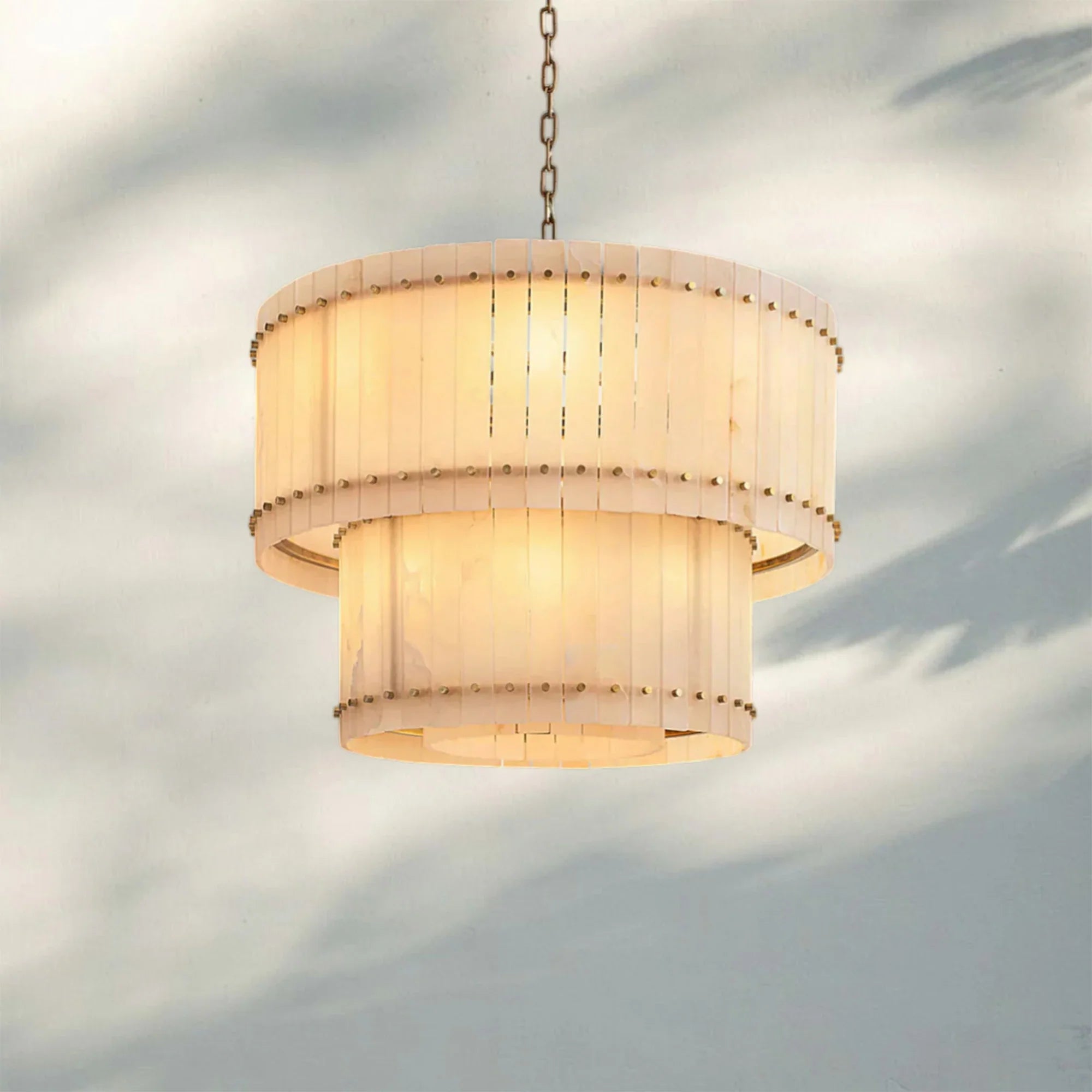Sun Marco Alabaster Round Tiered Chandelier-37"-Brass-
