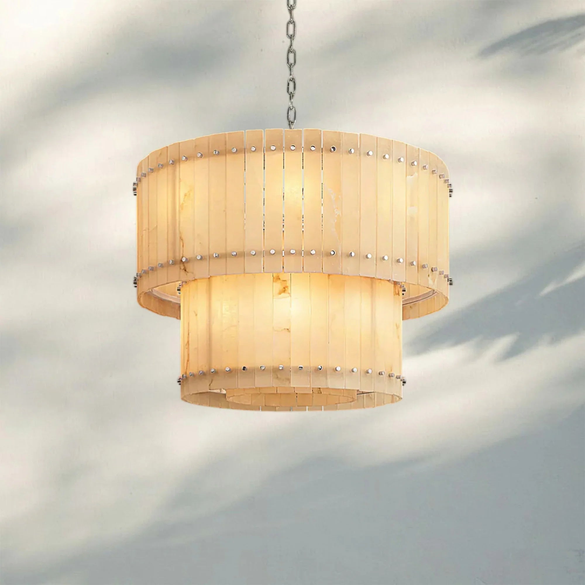 Sun Marco Alabaster Round Tiered Chandelier-37"-Nickel-