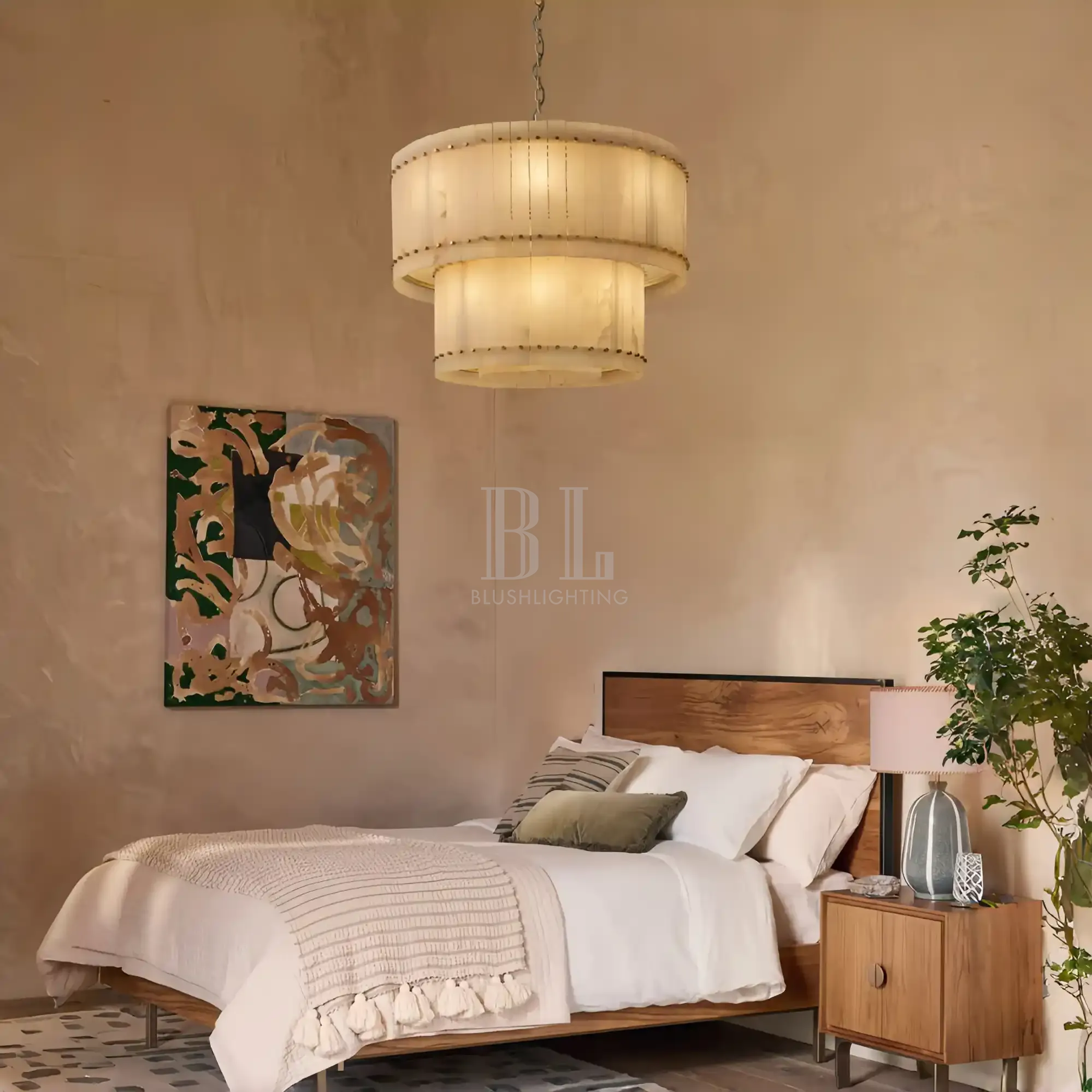 Sun Marco Alabaster Round Tiered Chandelier-37"-Brass-Blushlighting