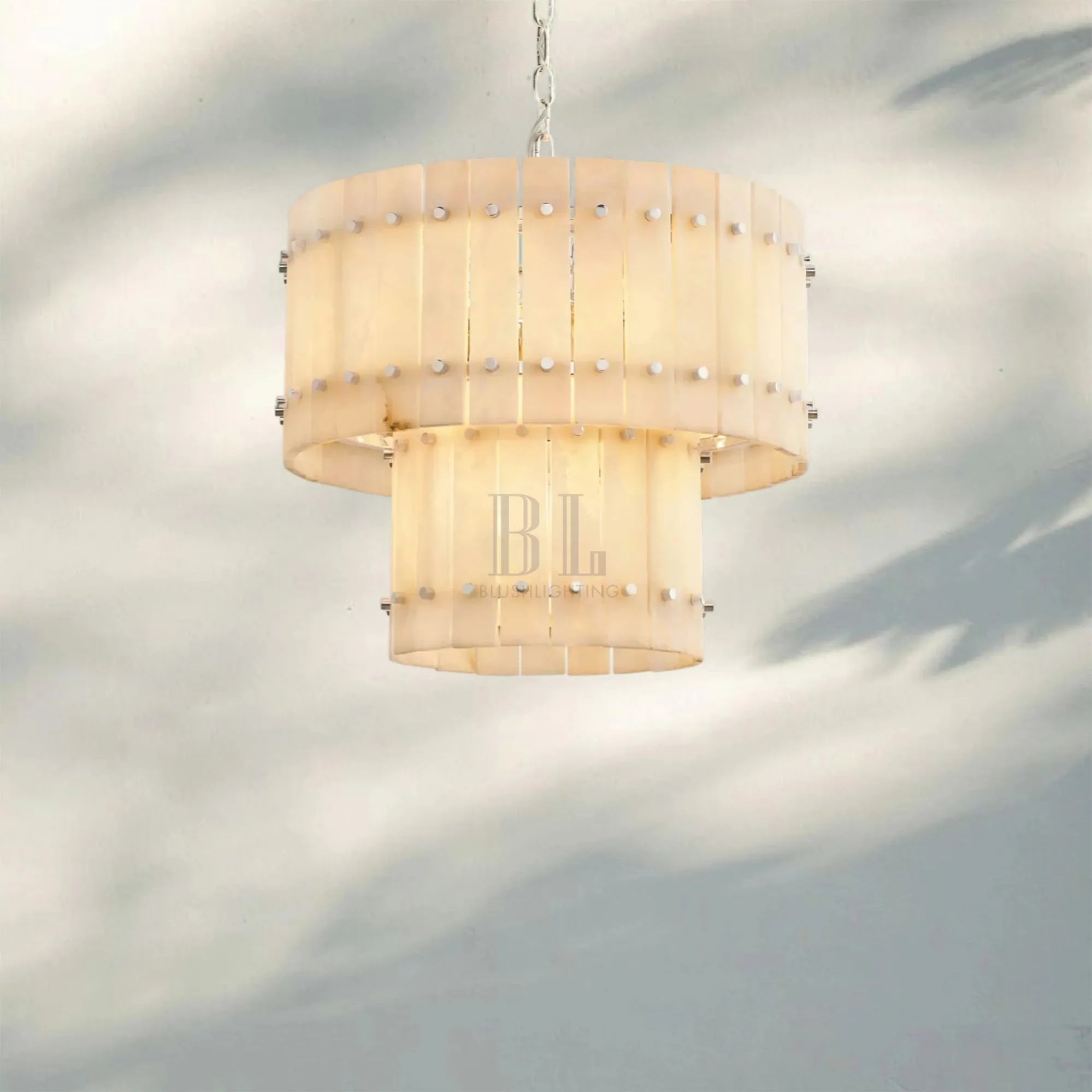 Sun Marco Alabaster Round Tiered Chandelier-22"-Nickel-