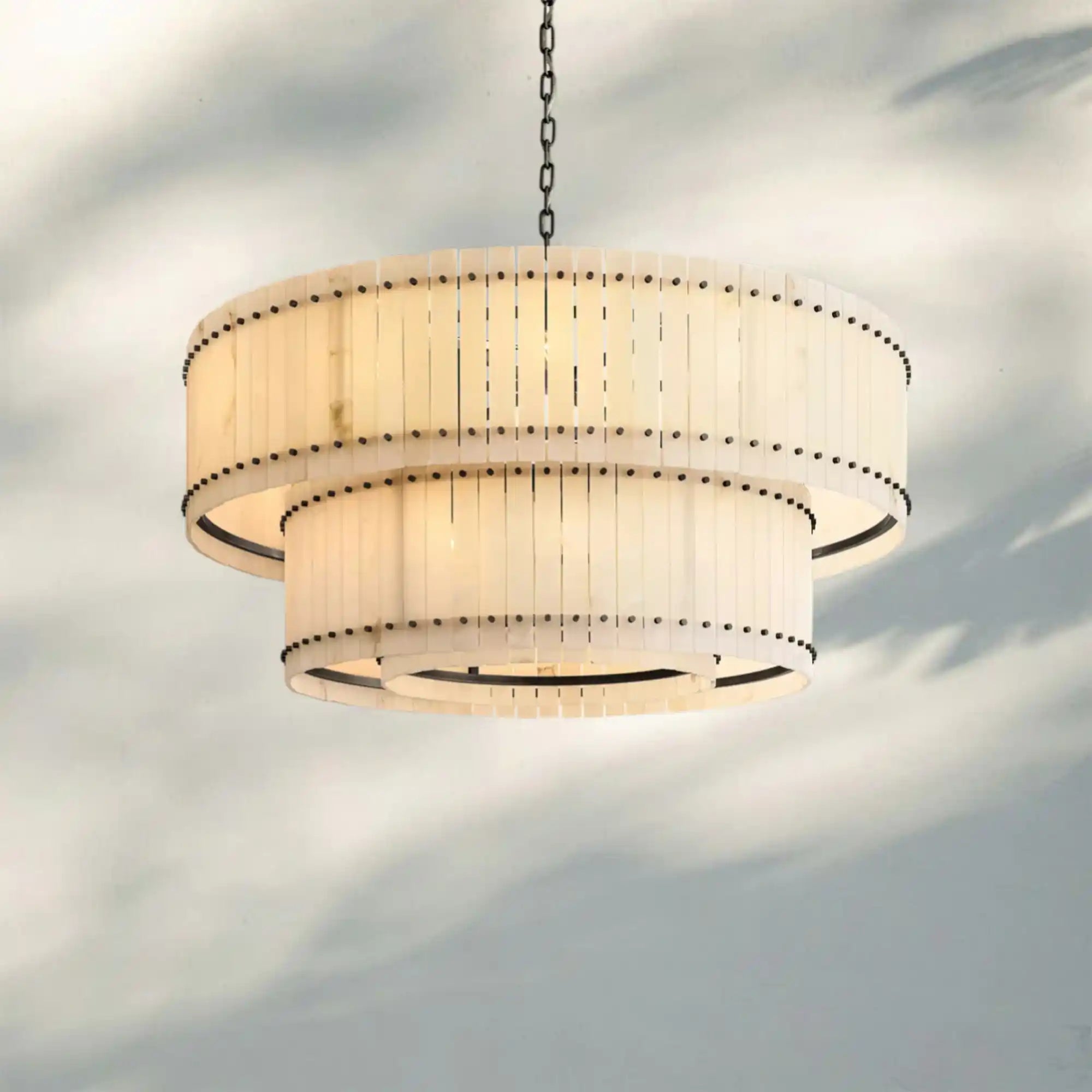 Sun Marco Alabaster Round Tiered Chandelier-48"-Bronze-