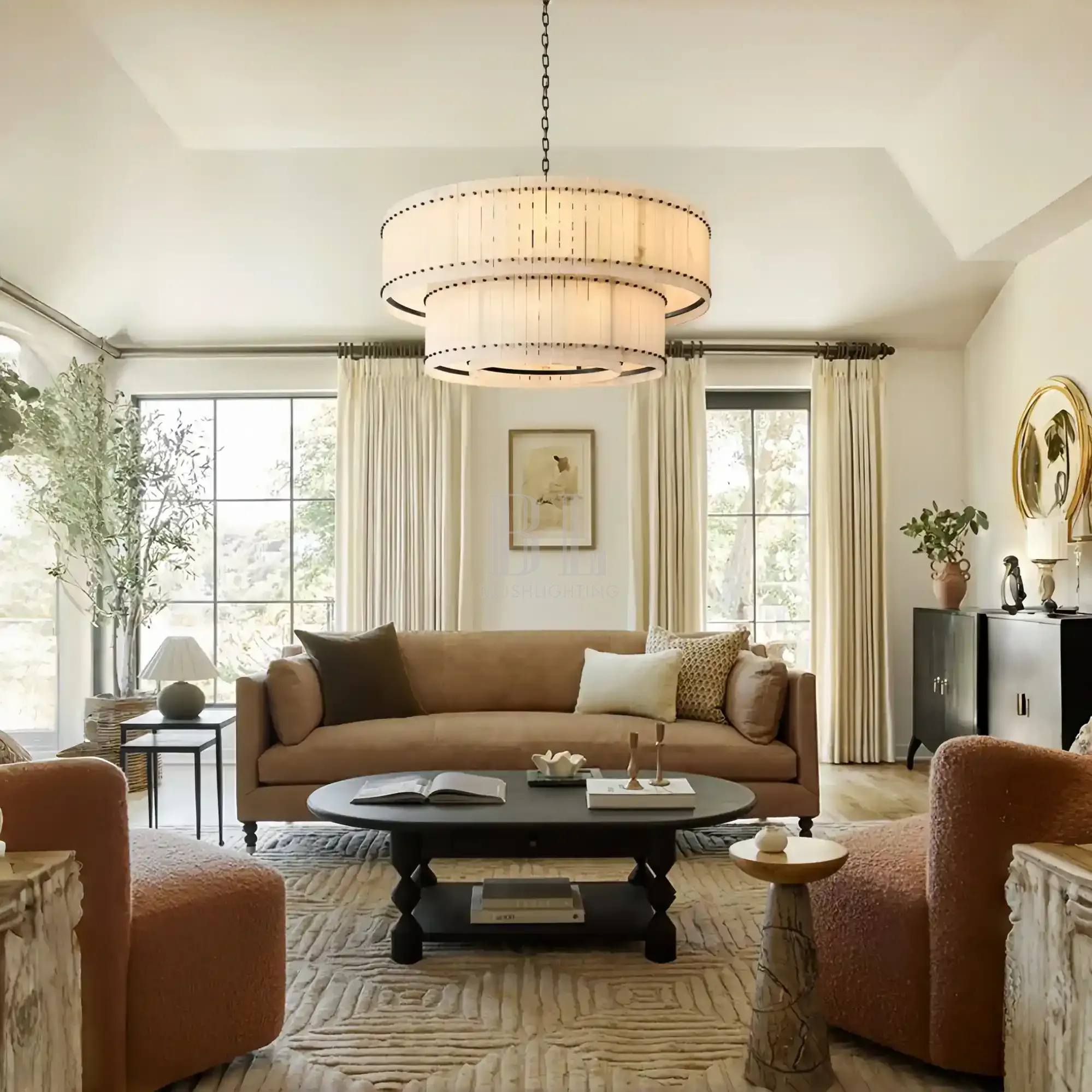 Sun Marco Alabaster Round Tiered Chandelier-Blushlighting