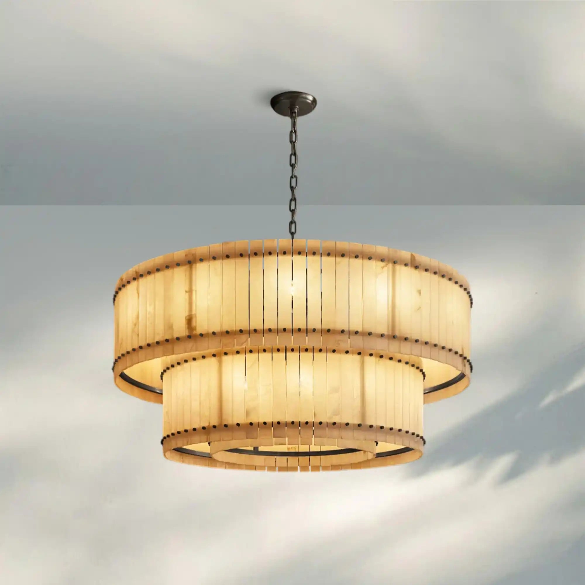Sun Marco Alabaster Round Tiered Chandelier-60"-Bronze-