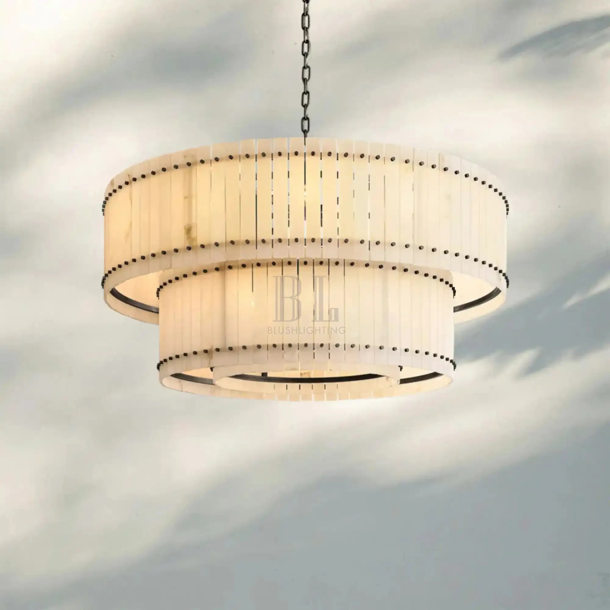 Sun Marco Alabaster Round Tiered Chandelier-48"-Bronze-