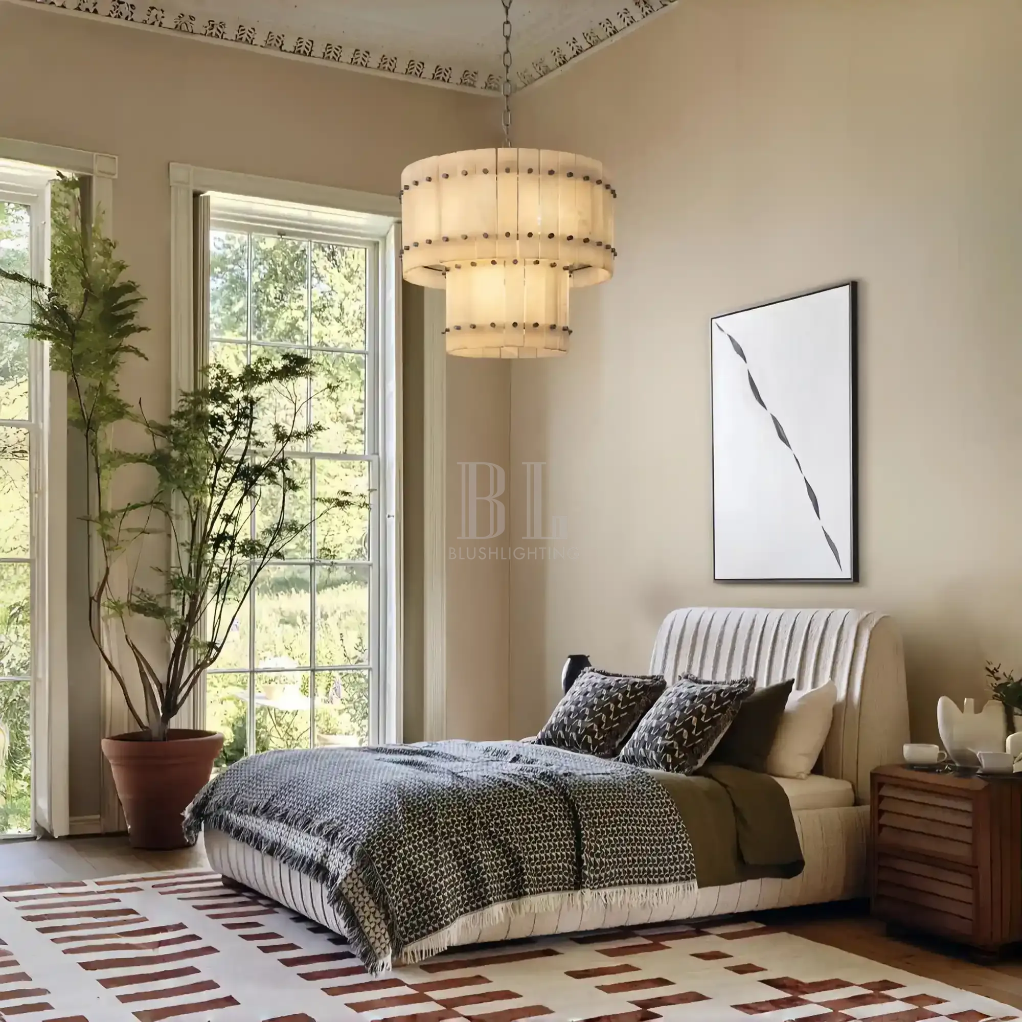 Sun Marco Alabaster Round Tiered Chandelier-22"-Bronze-Blushlighting