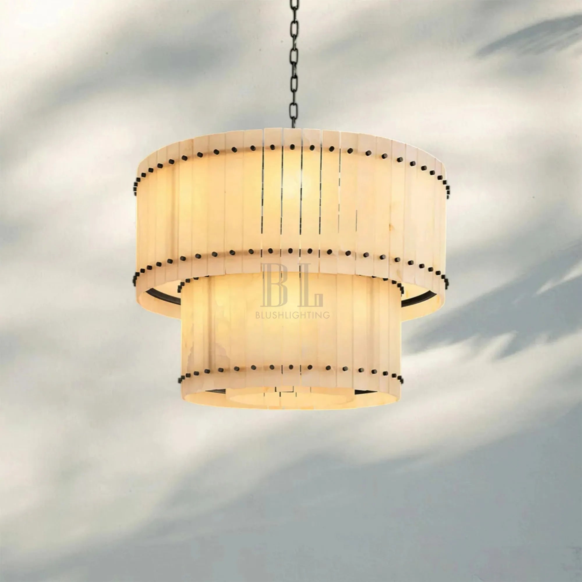 Sun Marco Alabaster Round Tiered Chandelier-37"-Bronze-