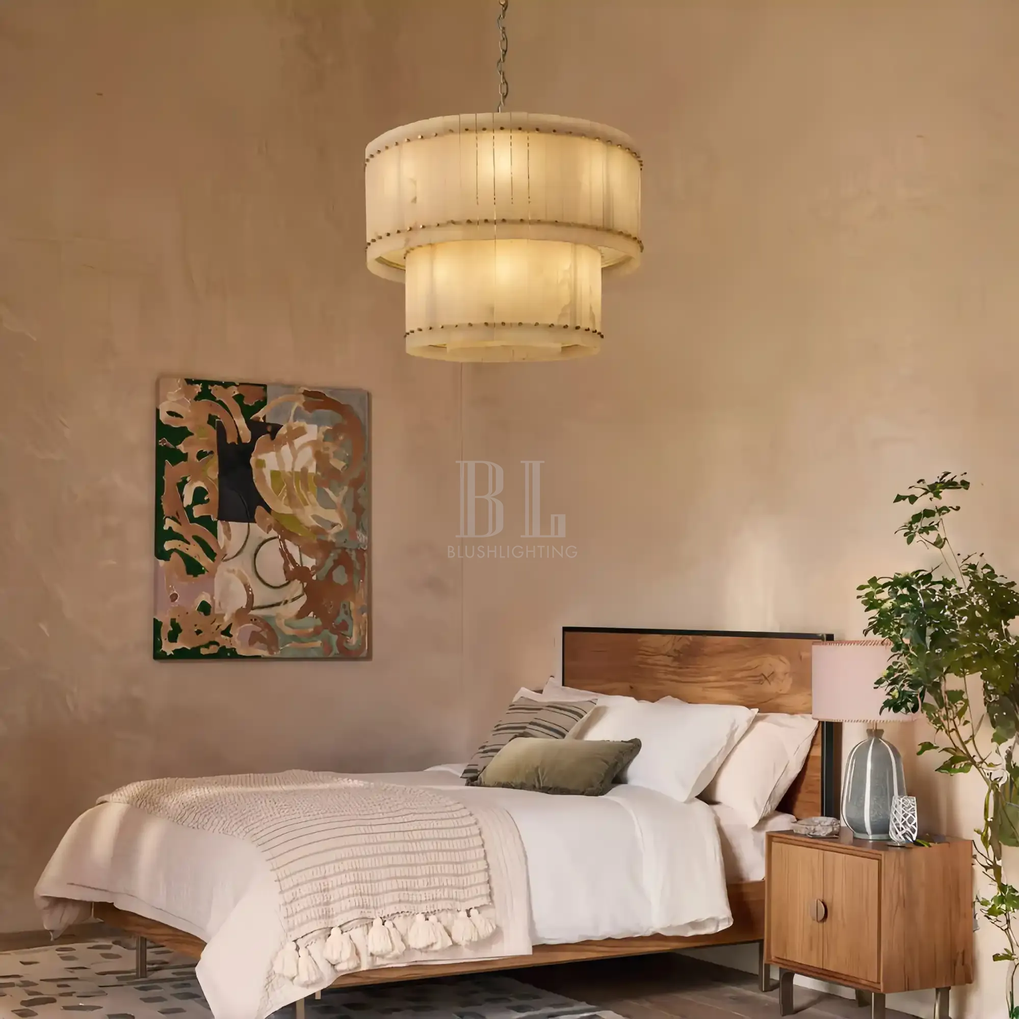 Sun Marco Alabaster Round Tiered Chandelier-37"-Brass-Blushlighting