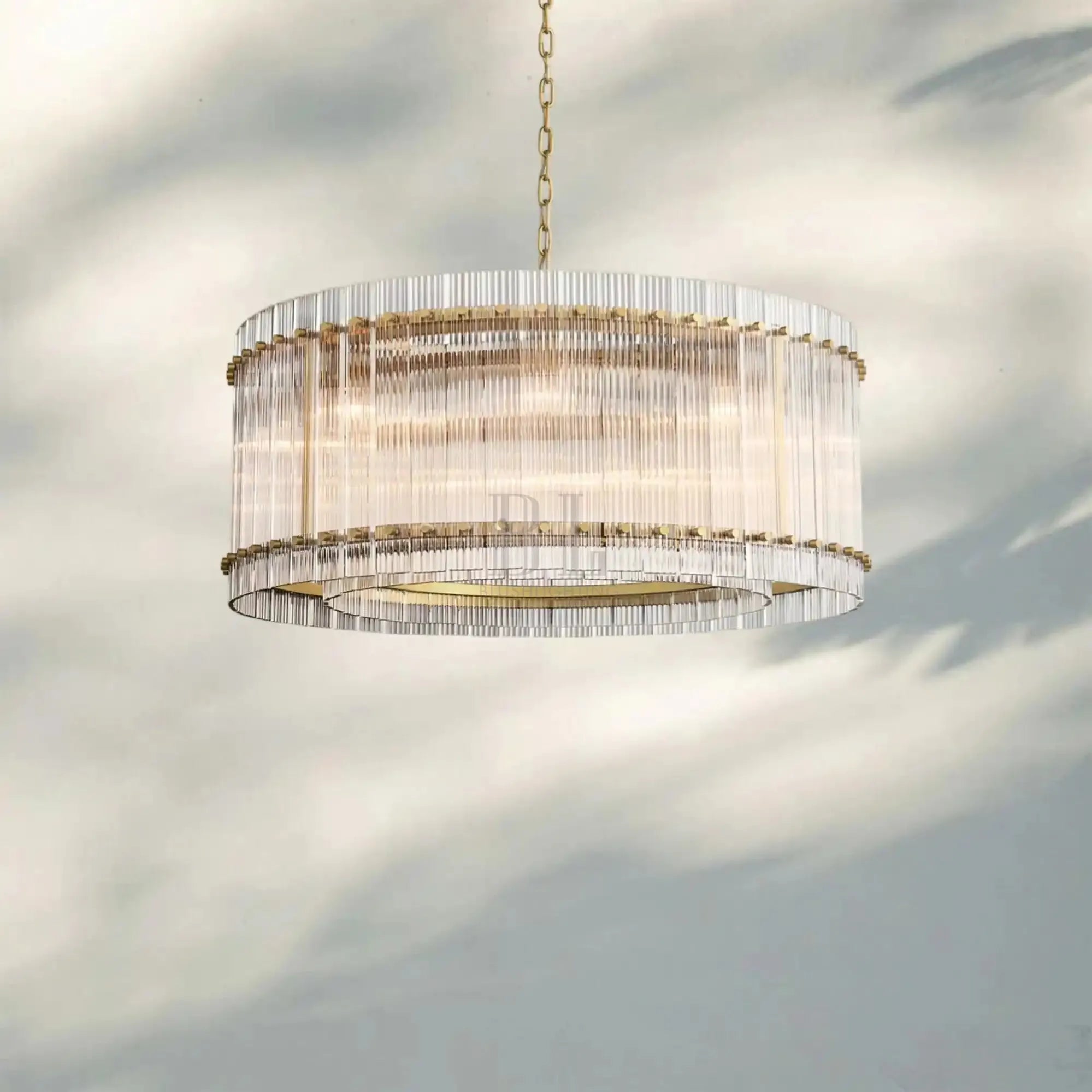 Sun Marco Crystal Round Chandelier-37''-Lacquered Brass-