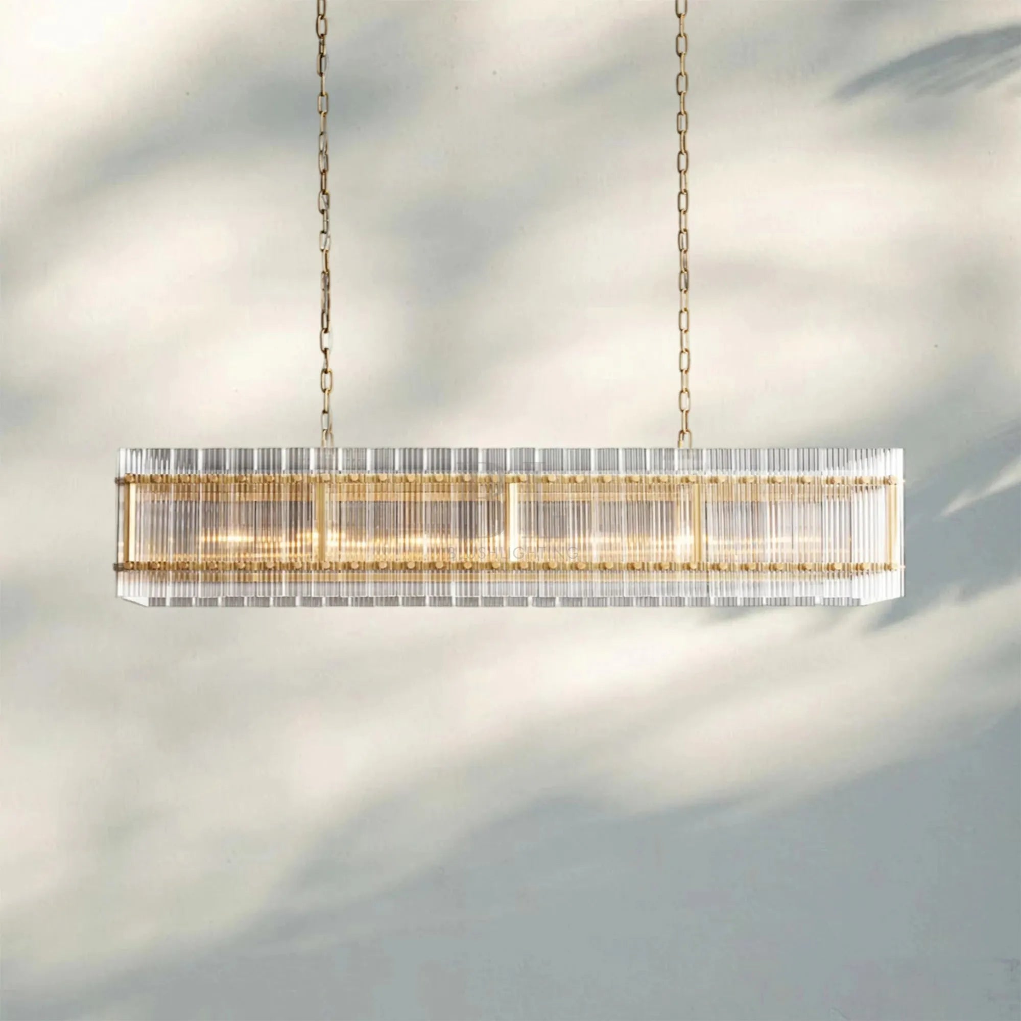 Sun Marco Modern Glass Rectangular Chandelier-Rectangular 54''-Lacquered Brass-