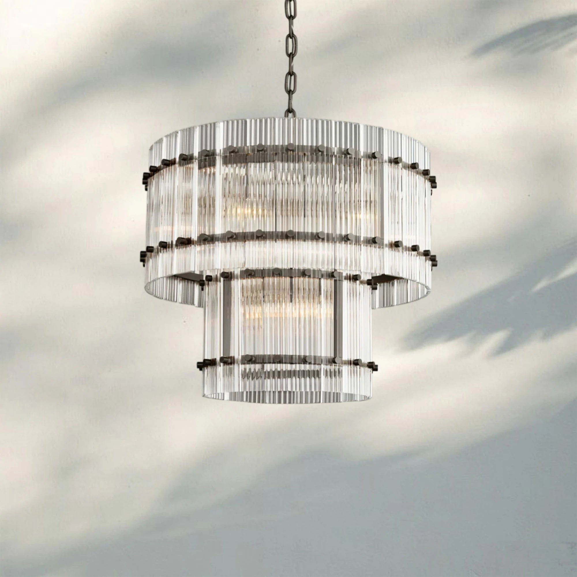 Sun Marco Modern Tierd Glass Round Chandelier-2-Tier Round 22''-Matte Black-