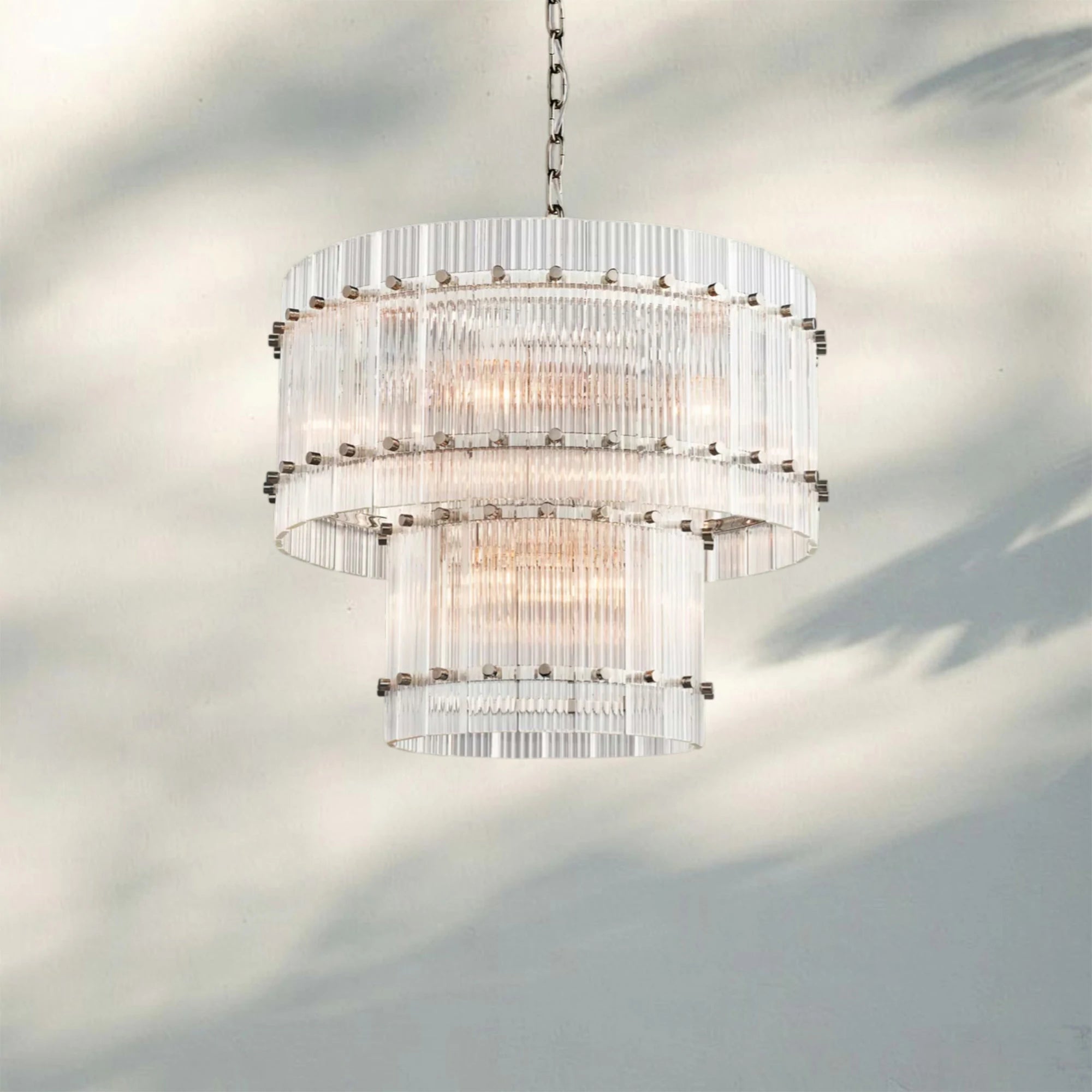 Sun Marco Modern Tierd Glass Round Chandelier-2-Tier Round 22''-Polished Nickel-