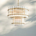 Sun Marco Modern Tierd Glass Round Chandelier-2-Tier Round 37"-Lacquered Brass-