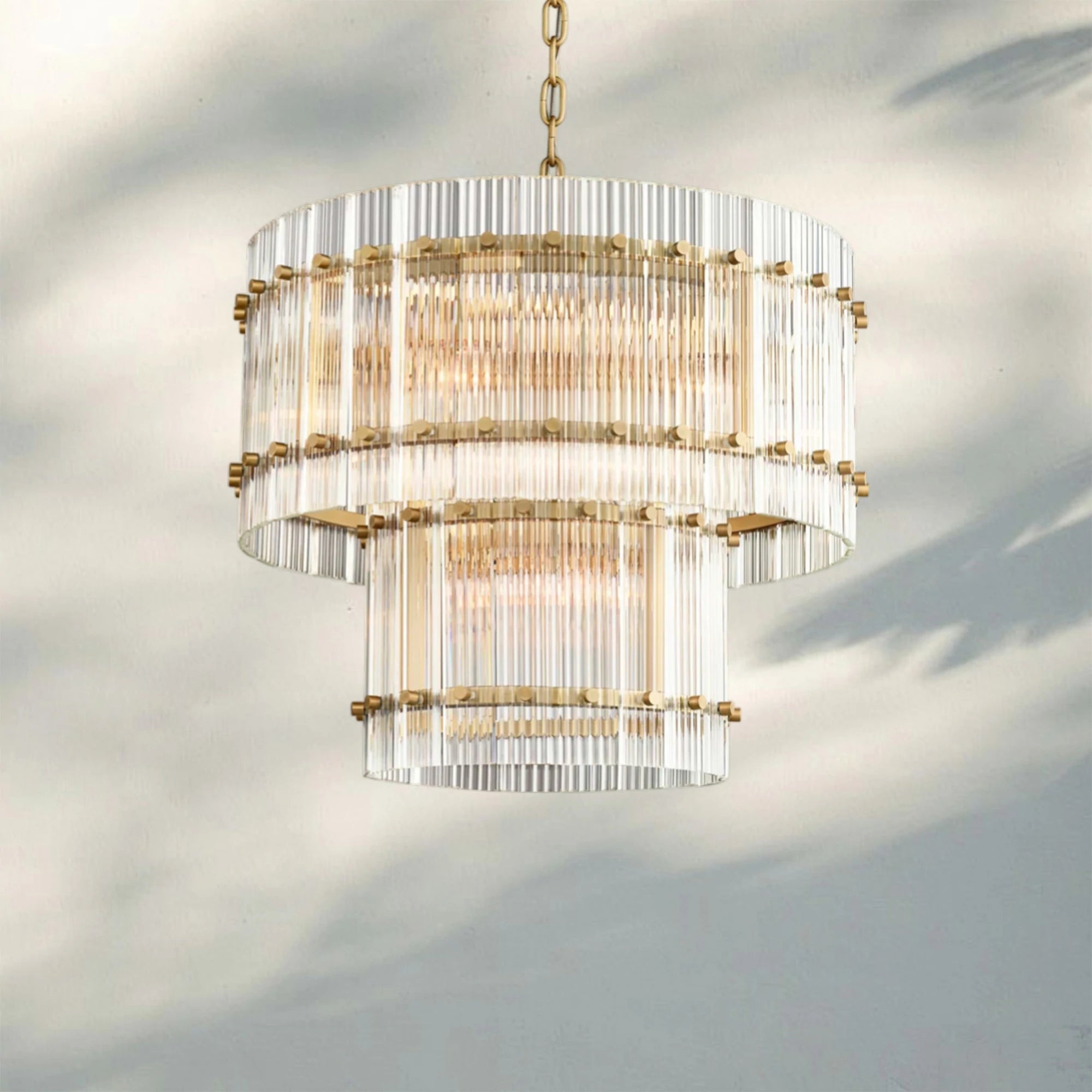 Sun Marco Modern Tierd Glass Round Chandelier-2-Tier Round 37"-Lacquered Brass-