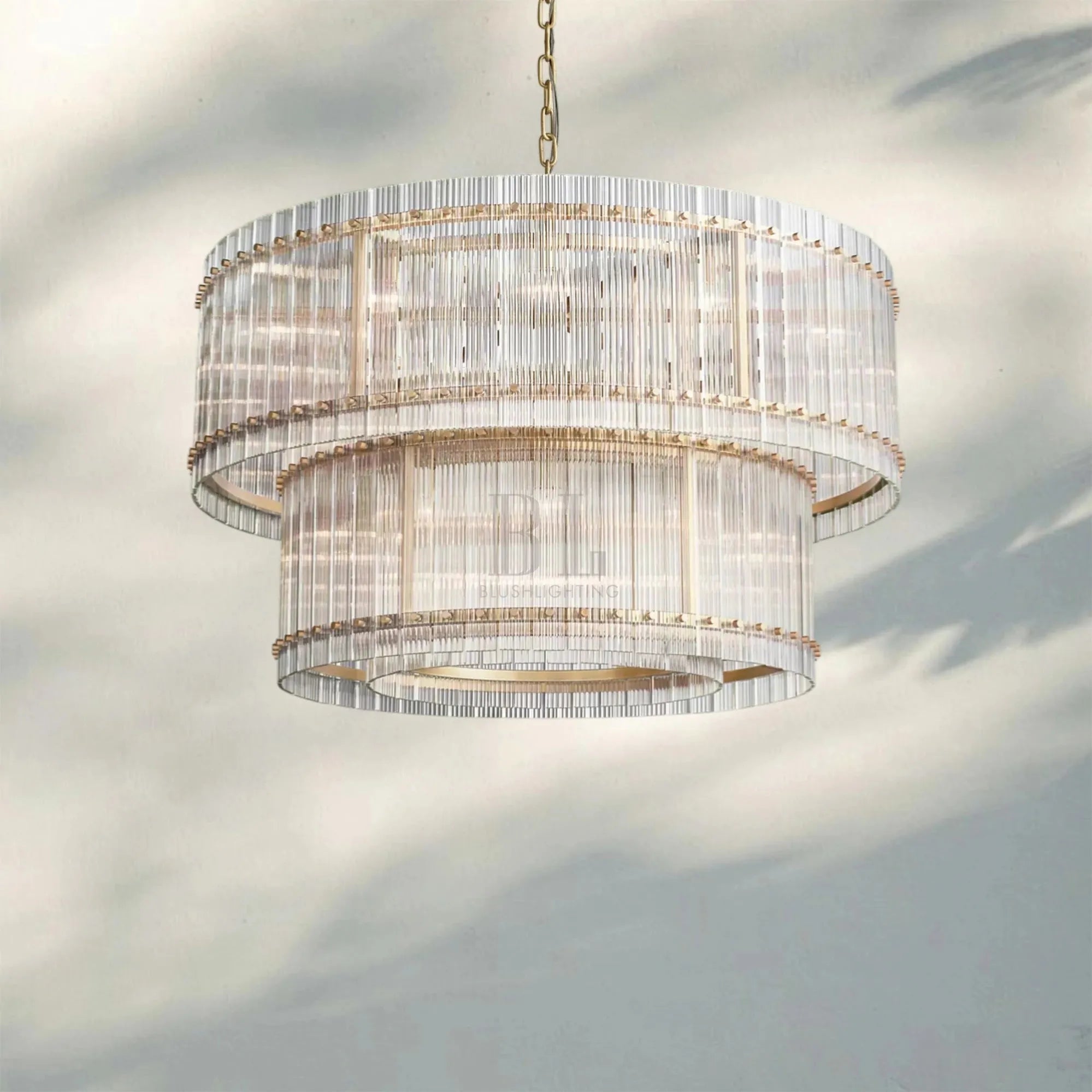 Sun Marco Modern Tierd Glass Round Chandelier-2-Tier Round 48"-Lacquered Brass-