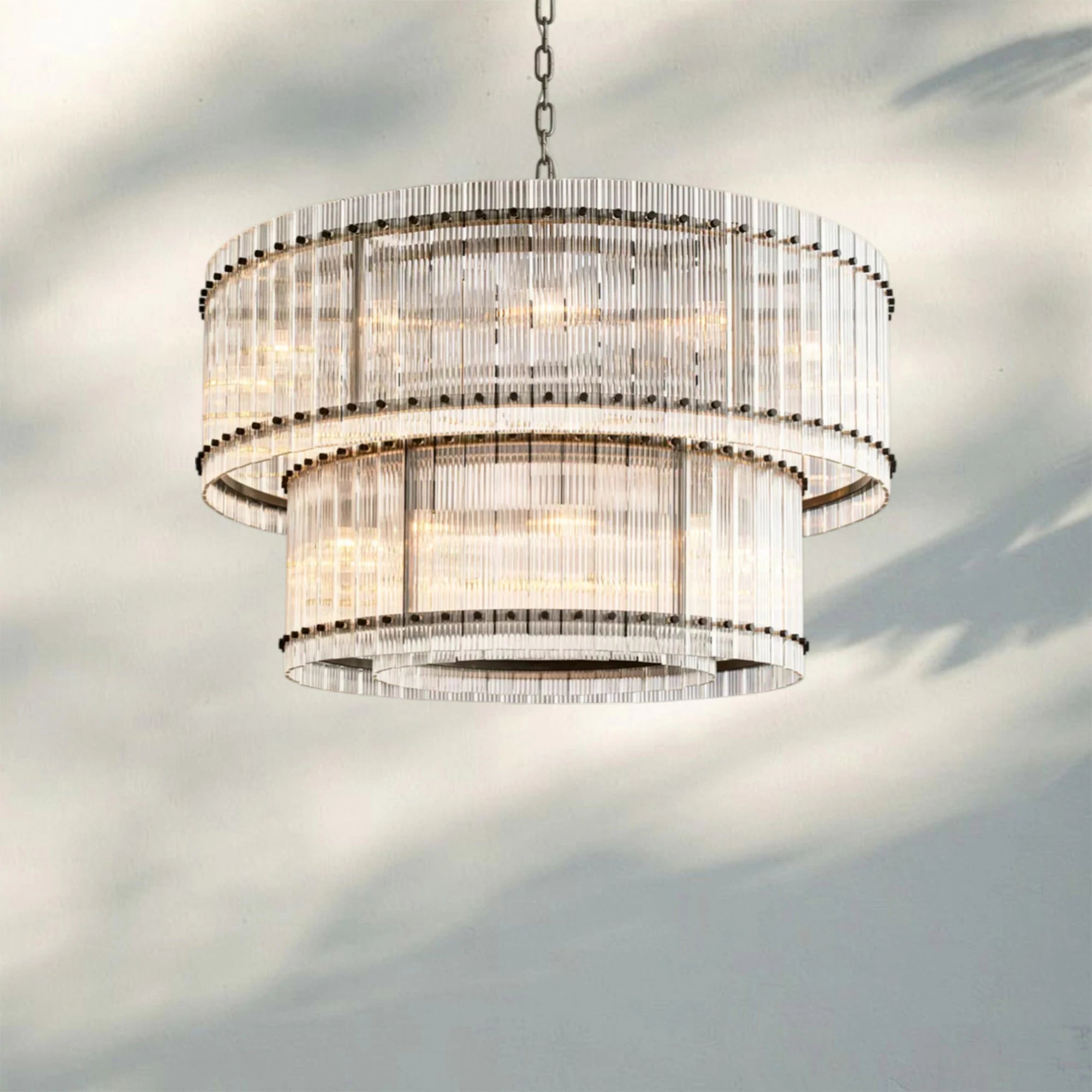 Sun Marco Modern Tierd Glass Round Chandelier-2-Tier Round 48"-Matte Black-