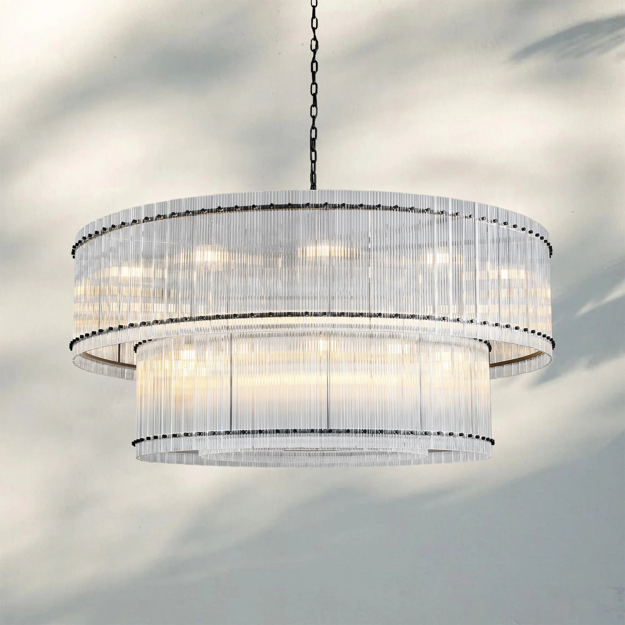 Sun Marco Modern Tierd Glass Round Chandelier-2-Tier Round 60"-Matte Black-