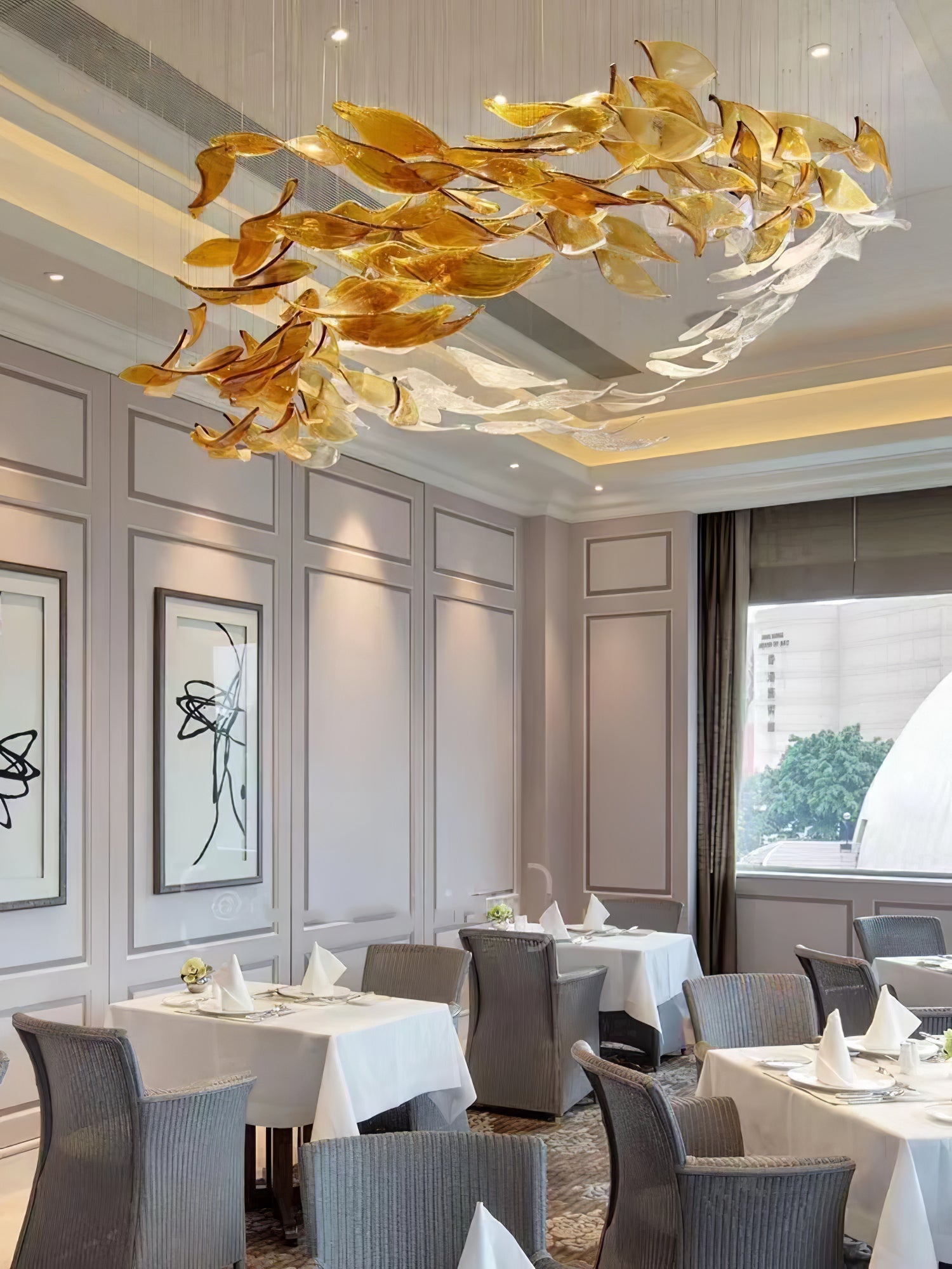 Swaying Leaves Chandelier - ∅ 157.5″ x W 78.7″ x H 59.1″ / Dia 400cm x W 200cm x H 150cmYellow & ClearWarm LightBlushlighting