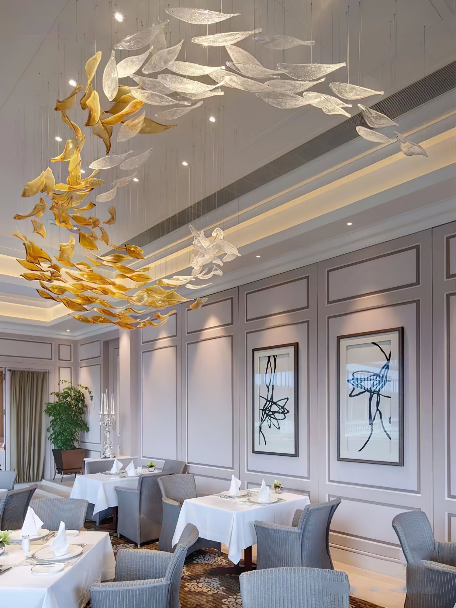 Swaying Leaves Chandelier - ∅ 157.5″ x W 78.7″ x H 59.1″ / Dia 400cm x W 200cm x H 150cmYellow & ClearWarm LightBlushlighting
